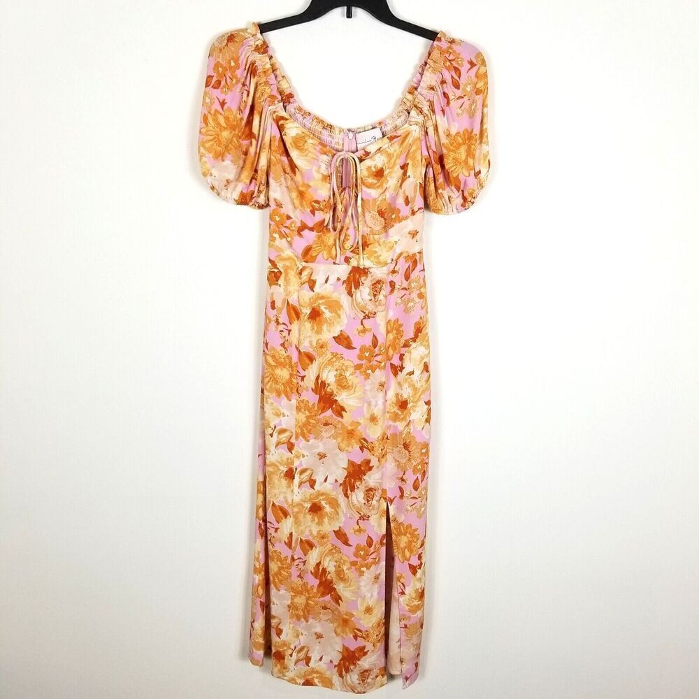 Charles Henry‎ Women Floral Puff Sleeve Midi Dress Size XS Short Sleeve Slit